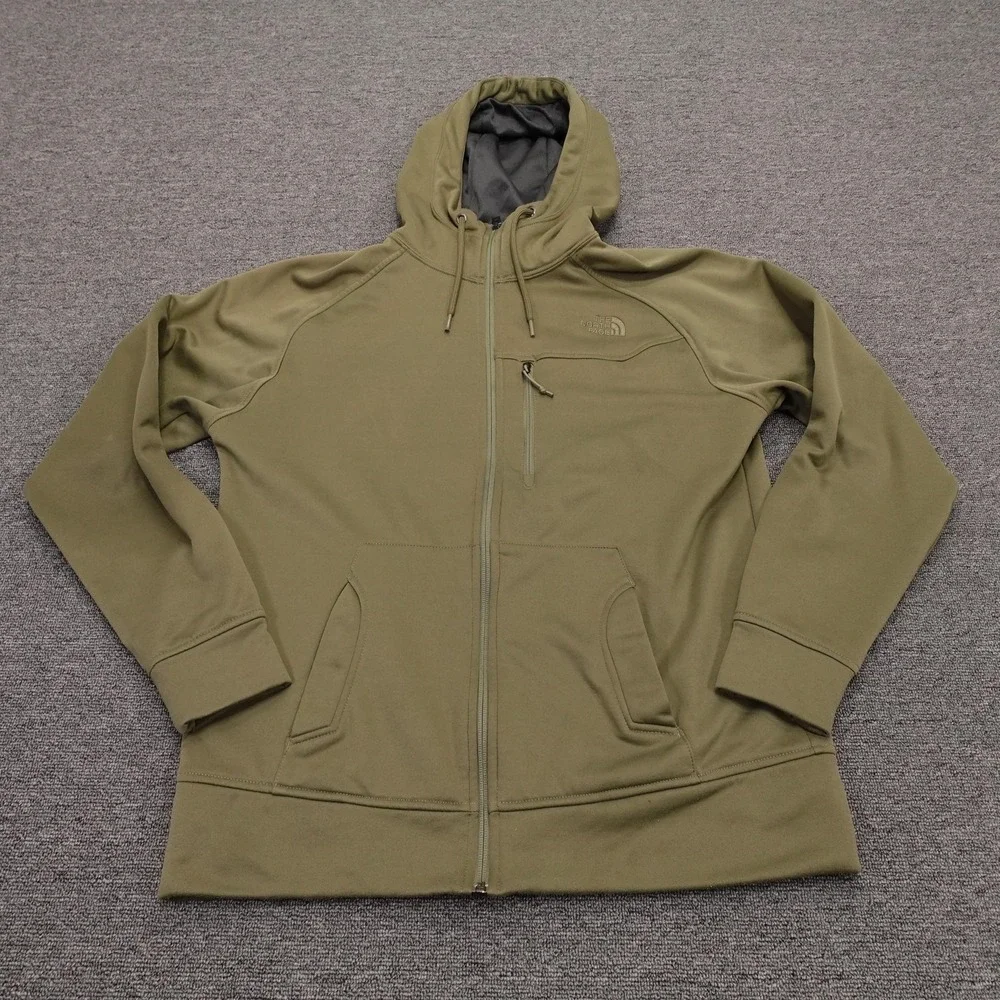 The North Face Jacket Mens Medium Green Softshell Fleece Lined Hooded Full Zip